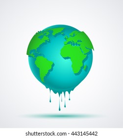 Vector illustration world blue globe with green continents falling water