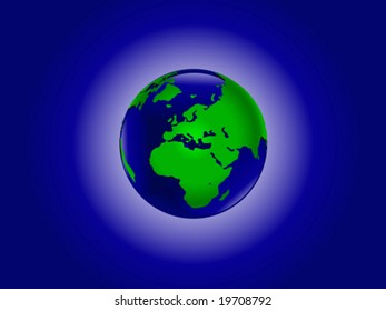 A vector illustration of the world in blue and green