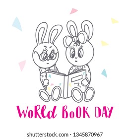 Vector illustration of world Book Day. Text invitation, template. Festive background Inscription typography poster