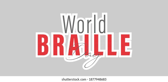 Ilustración vectorial del Día Mundial de la Braille (4 de enero) con un mapa mundial en patrón punteado