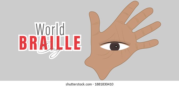 Vector Illustration of World Braille Day (January 4), Eye with hand design.