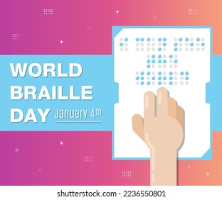 Vector illustration of world braille day, a finger touches a piece of paper that says "I can see the world".