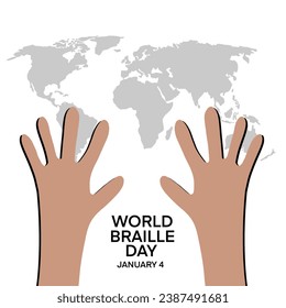 vector illustration for world braille day with world map concept and two hands