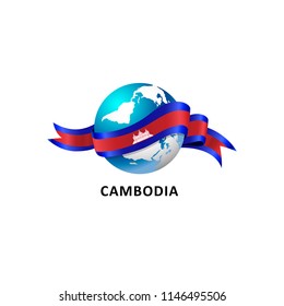 Vector Illustration of a world – world with the cambodia flag