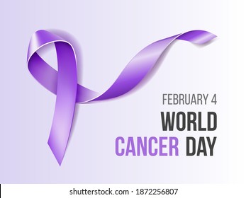 Vector illustration of World Cancer Day with ribbon, February Awareness Month Campaign Background with purple ribbon symbol