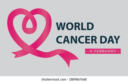 vector illustration of world cancer day concept, pink ribbon shaped love, with writing. with gradient flat designs, white background