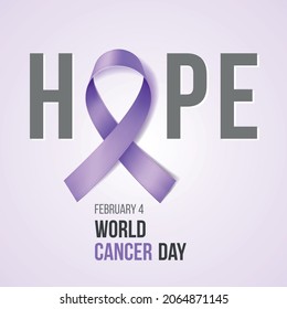 Vector illustration of World Cancer Day with ribbon, February Awareness Month Campaign Background with purple ribbon symbol