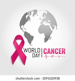 Vector illustration of World Cancer Day. Banner with cancer ribbon.
