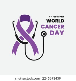 Vector illustration of World Cancer Day with ribbon, February 4, raise awareness of cancer and encourages its prevention, detection, treatment, social media post, banner, poster, flyer, typography