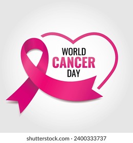 Vector illustration of World Cancer Day. Banner with cancer ribbon.
