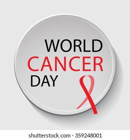 Vector illustration of World Cancer Day background with red ribbon. Banner space for inscriptions. 