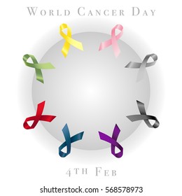 Vector illustration of world cancer day with ribbons. February 4.