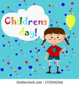 Vector illustration for World Children's day. A girl with an airballoon.