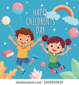 Vector illustration of world children's day cute boy and girl