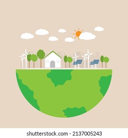Vektorgrafik-Welt der sauberen Energie und der umweltschädlichen Energie, Infografik der sauberen und umweltschädlichen Energie