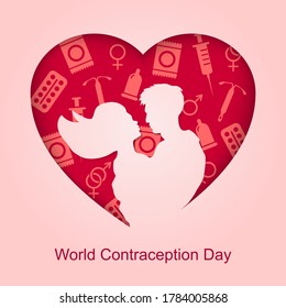 Vector Illustration For World Contraception Day. A Couple Of Lovers And Contraceptives