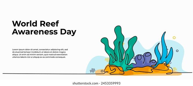 Vector illustration of world coral reef day. Modern flat in continuous line style.