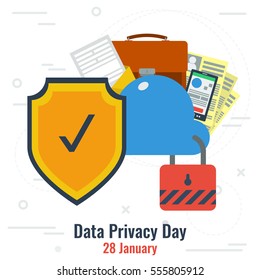 Vector Illustration of World Data Privacy Day and Secure Cloud Storage in flat style