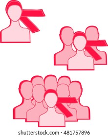 vector illustration of World Day against breast cancer pink ribbon woman alone, group support bandage for the head, symbol, sign