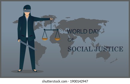 
vector illustration of world day of justice concept, with a picture of the goddess of justice in modern dress