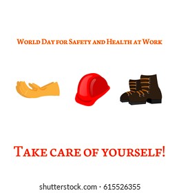 Vector illustration of world day for safety and health at work. Can be used as poster, banner, card, icon, poster.