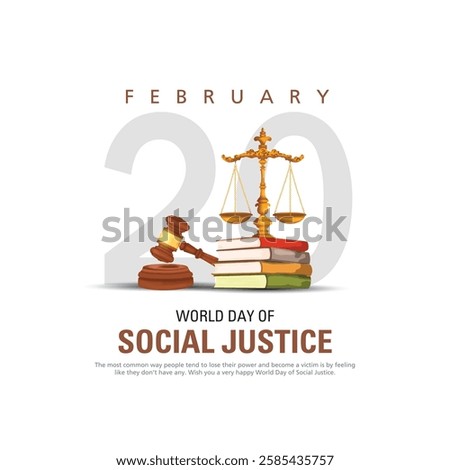 Vector Illustration of World Day of Social Justice, 20 February. Wooden gavel icon with background of world map.