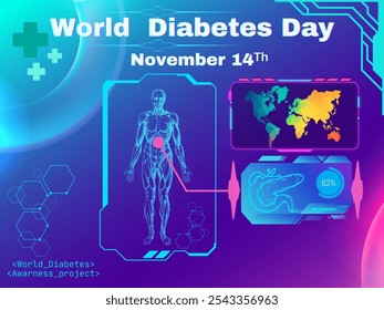 Vector illustration of World Diabetes Awareness Day which is celebrated every year on November 14