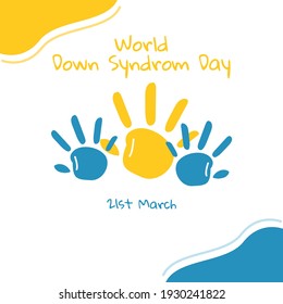 Vector illustration of World Down Syndrome Day with blue and yellow hand paint sign. Perfect for poster, shirt, and more.