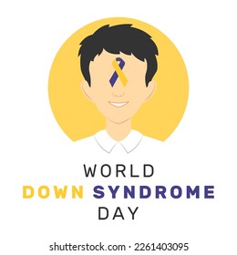 Ilustración vectorial del Día Mundial del Síndrome de Down con personaje de dibujos animados y cinta adhesiva. El Día Mundial del Síndrome de Down se celebra cada año el 21 de marzo
