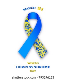 Vector illustration or world down syndrome day ribbon on white background