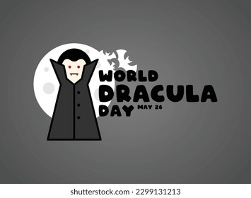 Ilustración vectorial del Día Mundial de la Drácula. 26 de mayo. Drácula. Luna llena. Fondo de degradado. Cartel, pancarta, tarjeta, fondo. Eps 10.