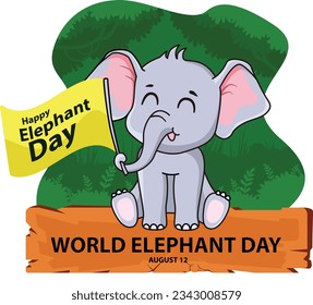 Ilustración vectorial Día Mundial del Elefante con Conservación de Elefantes Animales en plantillas dibujadas a mano