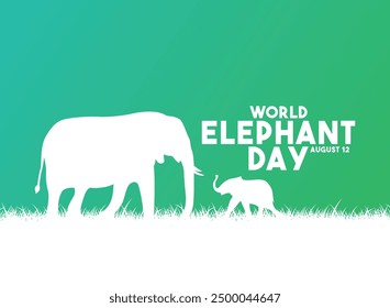Vector Illustration of World Elephant Day. August 12. Silhouette of mother elephant and baby elephant. Gradient. Poster, banner, card, background. Eps 10.