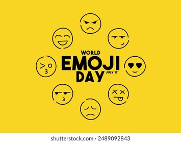 Vektorillustration des Welt-Emoji-Tages. 17. Juli. Gelber Hintergrund. Flache Design-Vektorgrafik. EPS 10.