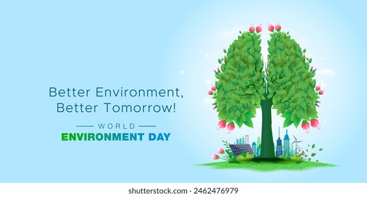 Vector illustration of World Environment Day holiday. Plant Tree for better Environment. Banner background design for Environment awareness.