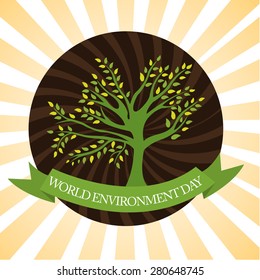 Vector illustration for World Environment Day with green ribbon.
