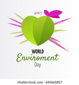 Vector illustration for World Environment Day. 5 june logo, leafs in heart shape