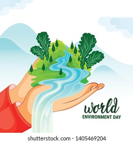 Vector illustration World environment day-lettering card on blurred background.Banner,card and poster- Vector