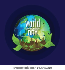 Vector illustration World environment day-lettering card on blurred background.Banner,card and poster- Vector