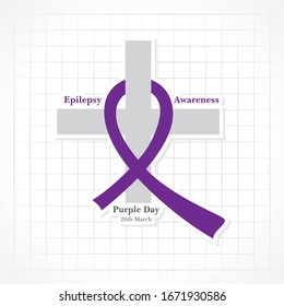 Vector illustration for World epilepsy day (Purple day) - Epilepsy Awareness-26 march. Purple ribbon. 