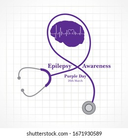 Ilustración vectorial para el Día Mundial de la Epilepsia (Día Púrpura) - Concienciación sobre la Epilepsia-26 marcha. Cinta púrpura. 