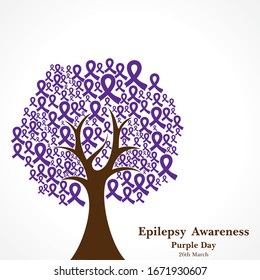 Vector illustration for World epilepsy day (Purple day) - Epilepsy Awareness-26 march. Purple ribbon. 