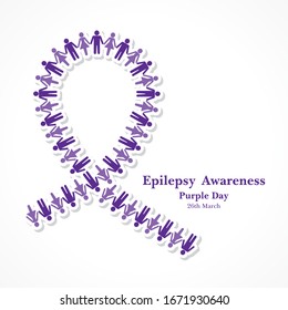 Vector illustration for World epilepsy day (Purple day) - Epilepsy Awareness-26 march. Purple ribbon. 