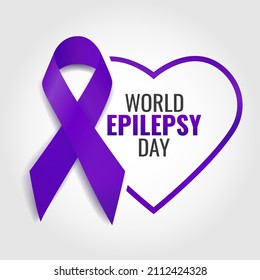 Vector Illustration of World Epilepsy Day. Purple Day. Banner with violet ribbon and heart
