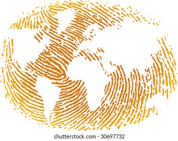 Vector illustration of world fingerprint. Only global colors. CMYK. Easy color changes.