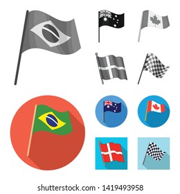 Vector illustration of world and flag sign. Collection of world and ribbon vector icon for stock.