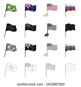 Vector illustration of world and flag sign. Collection of world and ribbon vector icon for stock.