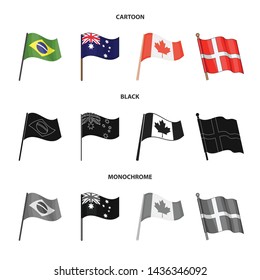 Vector illustration of world and flag sign. Collection of world and ribbon vector icon for stock.