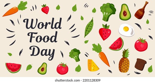 vector illustration of world food day, colorful white background