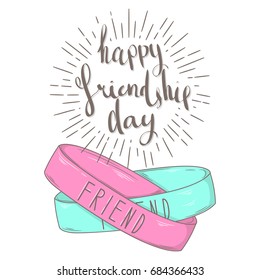 Vector Illustration For World Friendship Day. Hand-written Lettering And Friendship Bracelets